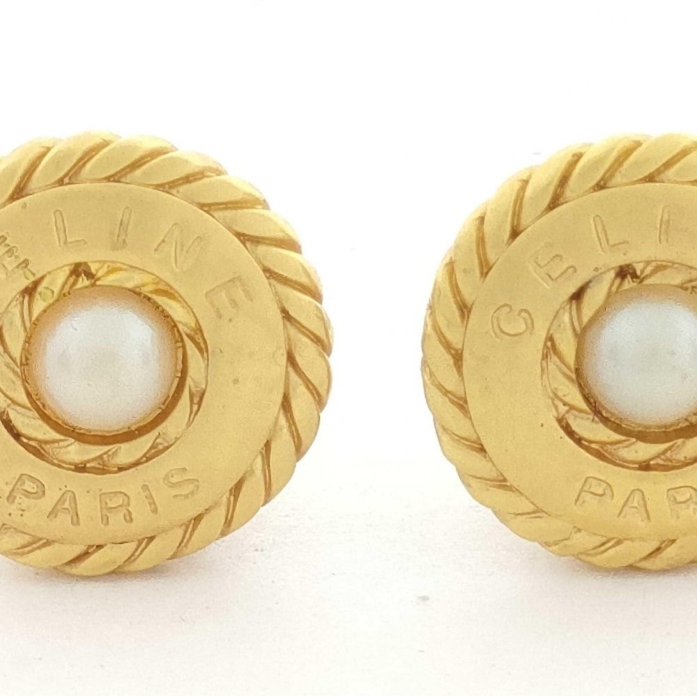Celine Gold and Faux Pearl Women's Earrings Vintage Round